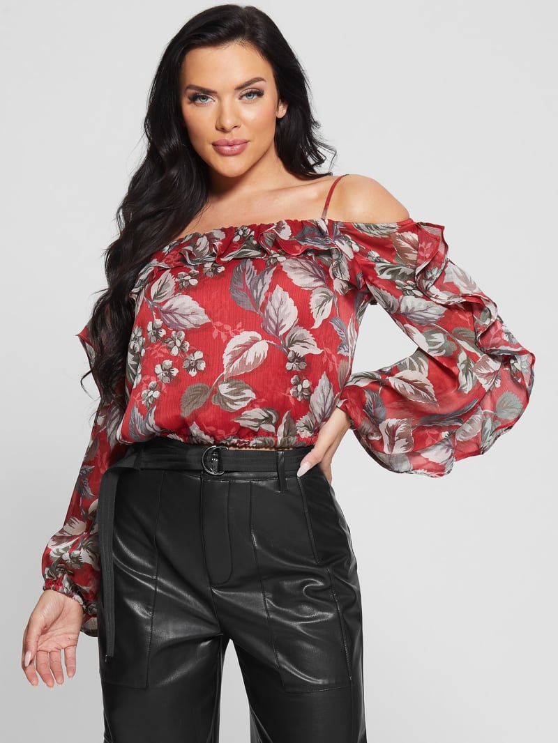 Guess Eco Iggy Floral Ruffle Top - Coachwood Estate Print