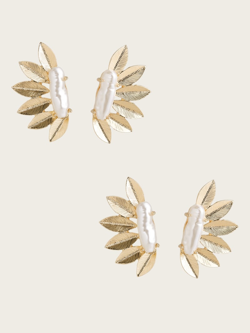 Guess 14K Gold-Plated Leaf and Pear Feather Earring - Silver/Gold