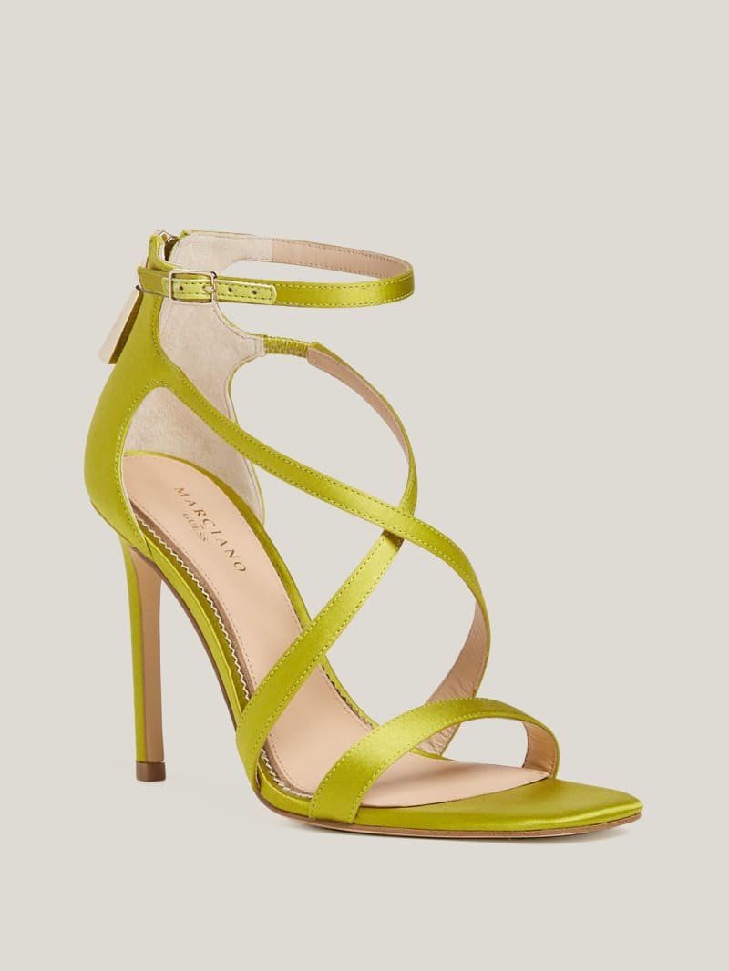 Guess Satin Strappy Heel - Green Patent