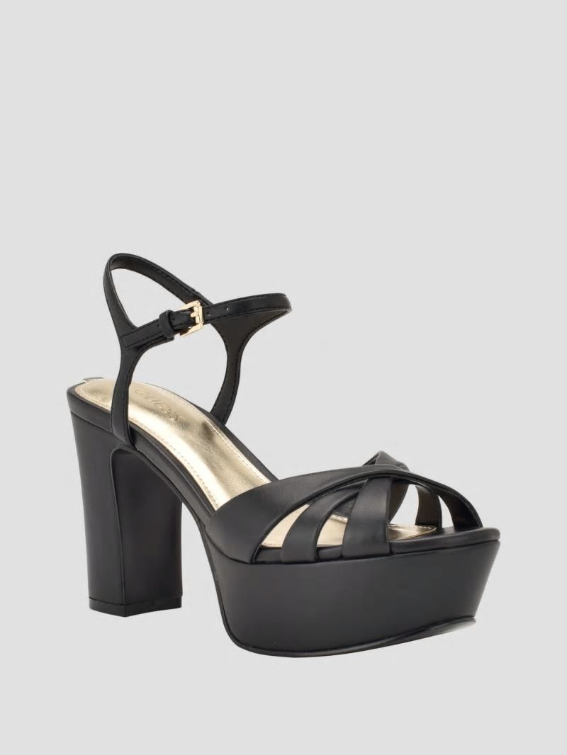 Guess Haylo Crisscross Platform Block Heels - Black 002