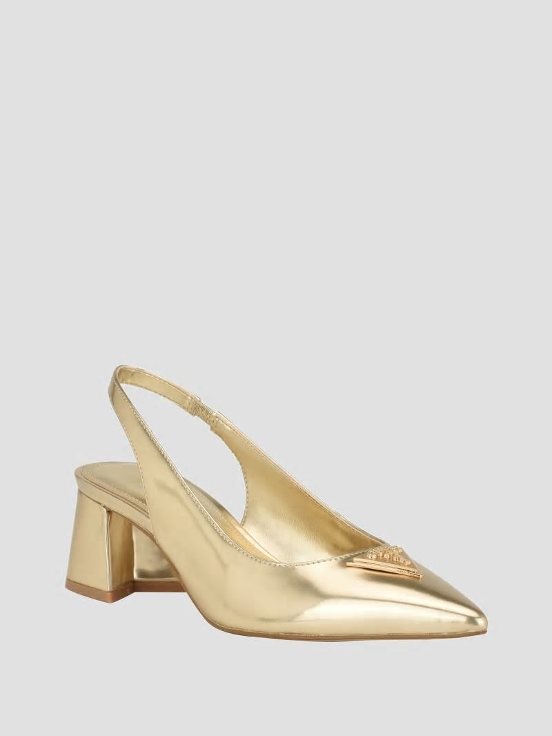Guess Zanda Slingback Block Heels - Gold Guess Zanda Slingback Block Heels - Gold